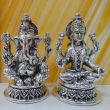 Lord Ganesha with Goddess Mahalakshmi Idol in Pure Silver