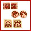 Shubh Laabh, Swastik with Lakshmi Charan Sticker for Entrace Decor for Good Luck - set of 3