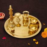 Exclusive Bronze Puja Thali Set with Diya, Loti, Bell, Katori