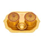 Haldi Kumkum Dibbi (Container) in Golden Plate