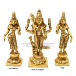 Murugan and His Two Wives Valli and Devasena Idols in Brass