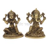 Pair of Lakshmi Ganesh Sitting Sculptures in Brass