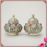 Puja Prasad Bantaji Dabbi (Container) in Brass silver Antique Finish - set of 2