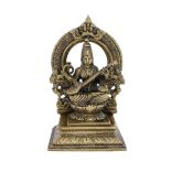 Goddess Saraswati Playing Veena Brass Statue