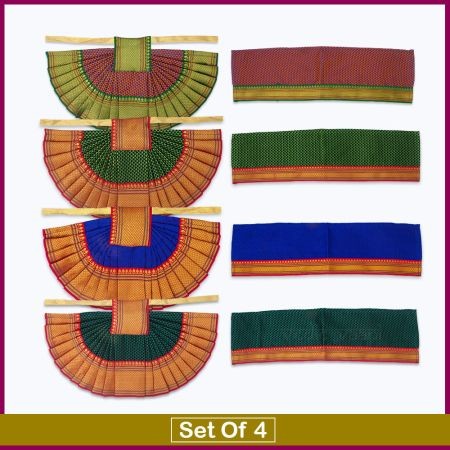 SET OF 4 COLOURFUL DRESS LEHENGA PATKA POSHAK CLOTH FOR DEVI MATA DECORATION