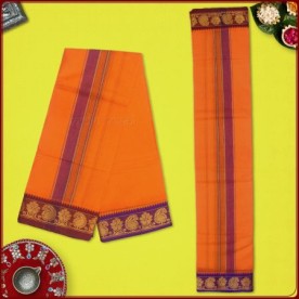 AYODHYA SHREE RAM TEMPLE ORANGE TRADITIONAL DHOTI ANGAVASTRAM FOR PUJAN