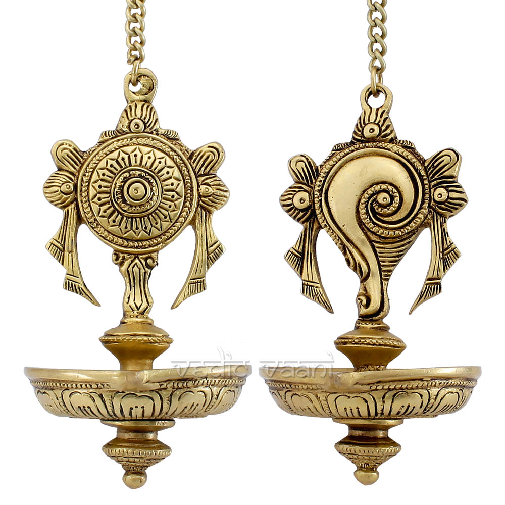 Brass Sangu Chakkara Diya Pair- 4.5 -  - Brass Antique  Collections