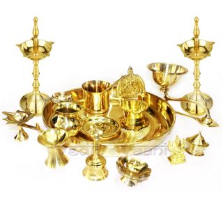 Puja Thali Set In Thick Brass Diwali Festival Hindu Pooja Set Prayer Vessels