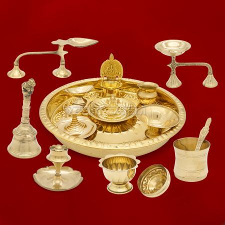 Hindu Puja Plate Brass Ganpati Pooja Thali Set-8 inch