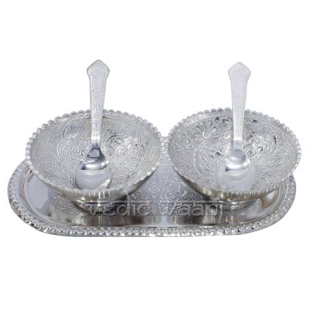 Handcrafted German Silver Bowl, Spoon And Tray Buy online From India