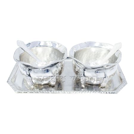 Twin Bowl Spoon And Tray in German Silver Buy online From India