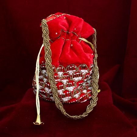 Gold Velvet Handwork Potli Bag - Desi India - 4201161