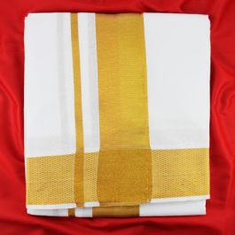 Dhoti with shawl - golden border- Vedic Vaani