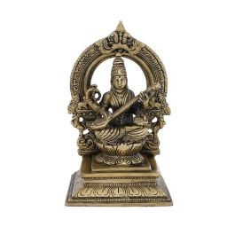Goddess Saraswati Playing Veena Brass Statue- Vedic Vaani