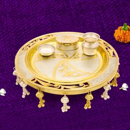 Pooja Thali Set With Loti And Prasadam Katori In Silver Buy Online Vedicvaani