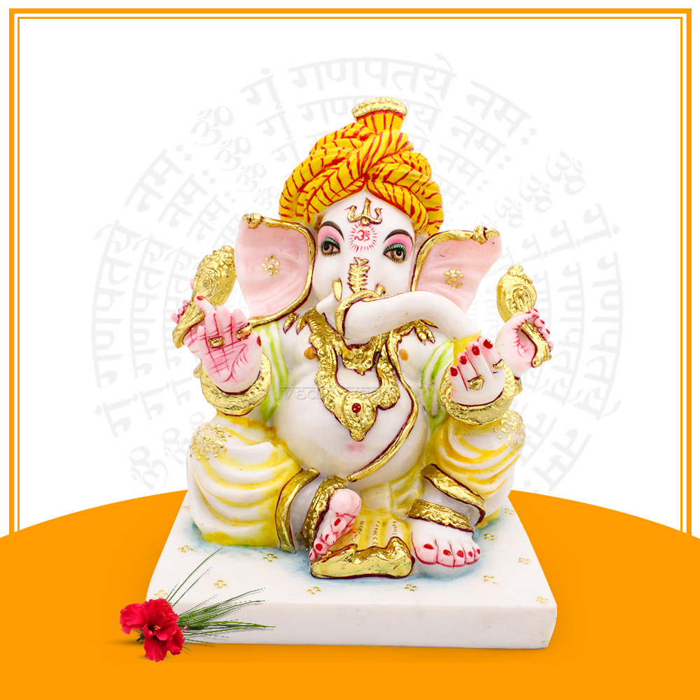 Bappa Morya Lord Ganapati Statue in White Resin Marble Buy Online ...
