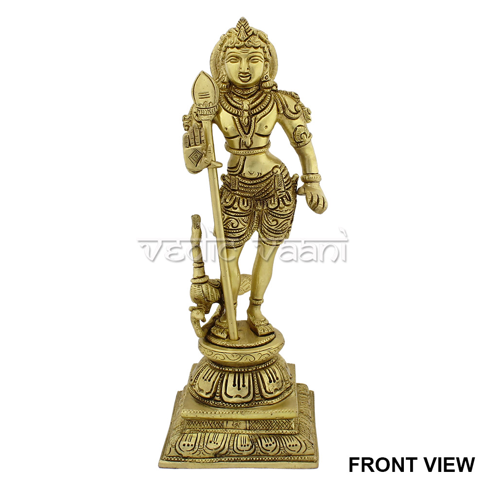 Lord Murugan Kartikeya Subramanya Swamy with Vel Fine Brass Statue